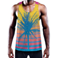 Retrowave Sunset Palm Tree Print Men's Workout Tank Top