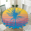 Retrowave Sunset Palm Tree Print Waterproof Round Tablecloth