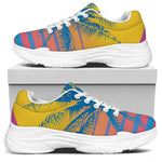 Retrowave Sunset Palm Tree Print White Chunky Shoes
