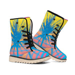 Retrowave Sunset Palm Tree Print Winter Boots