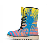 Retrowave Sunset Palm Tree Print Winter Boots