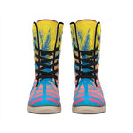 Retrowave Sunset Palm Tree Print Winter Boots