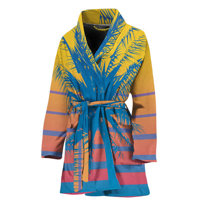 Retrowave Sunset Palm Tree Print Women's Bathrobe