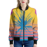 Retrowave Sunset Palm Tree Print Women's Bomber Jacket