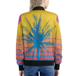 Retrowave Sunset Palm Tree Print Women's Bomber Jacket