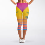Retrowave Sunset Palm Tree Print Women's Capri Leggings