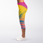 Retrowave Sunset Palm Tree Print Women's Capri Leggings