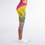 Retrowave Sunset Palm Tree Print Women's Capri Leggings