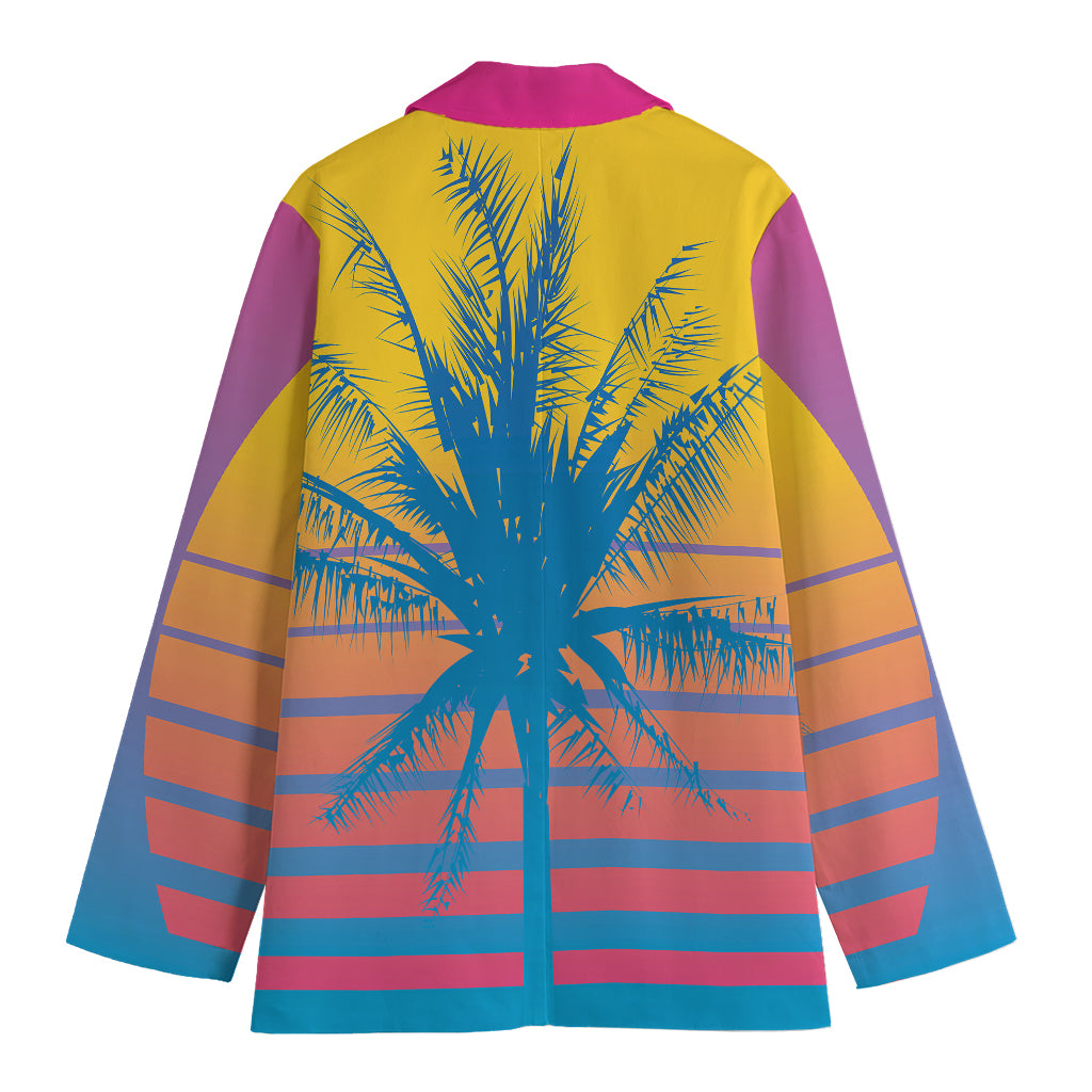 Retrowave Sunset Palm Tree Print Women's Cotton Blazer