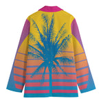 Retrowave Sunset Palm Tree Print Women's Cotton Blazer