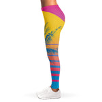 Retrowave Sunset Palm Tree Print Women's Leggings