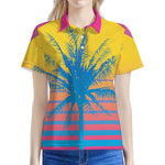 Retrowave Sunset Palm Tree Print Women's Polo Shirt