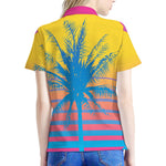 Retrowave Sunset Palm Tree Print Women's Polo Shirt
