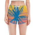 Retrowave Sunset Palm Tree Print Women's Split Running Shorts