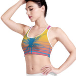 Retrowave Sunset Palm Tree Print Women's Sports Bra