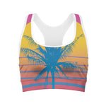 Retrowave Sunset Palm Tree Print Women's Sports Bra