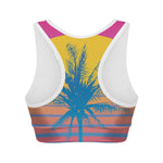 Retrowave Sunset Palm Tree Print Women's Sports Bra