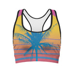Retrowave Sunset Palm Tree Print Women's Sports Bra