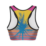Retrowave Sunset Palm Tree Print Women's Sports Bra