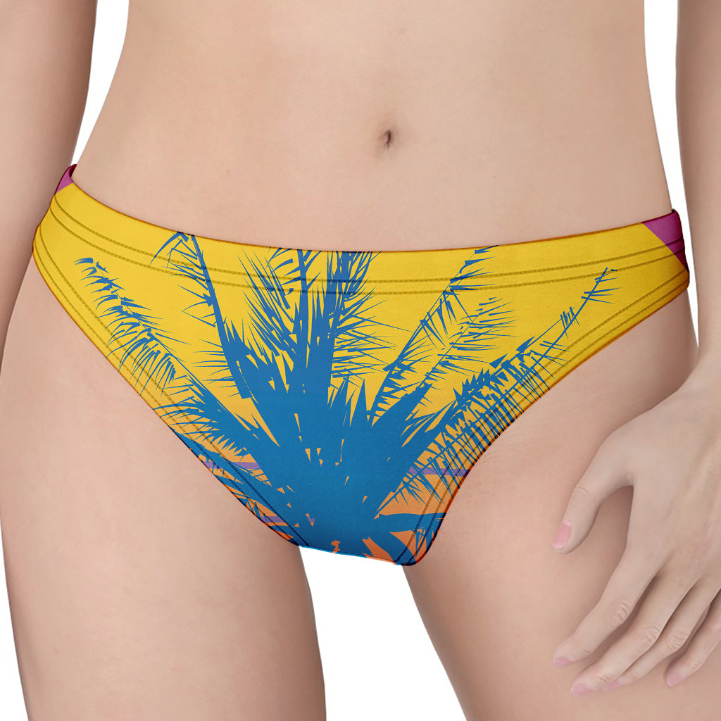 Retrowave Sunset Palm Tree Print Women's Thong