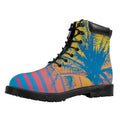 Retrowave Sunset Palm Tree Print Padded Collar Lace Up Boots