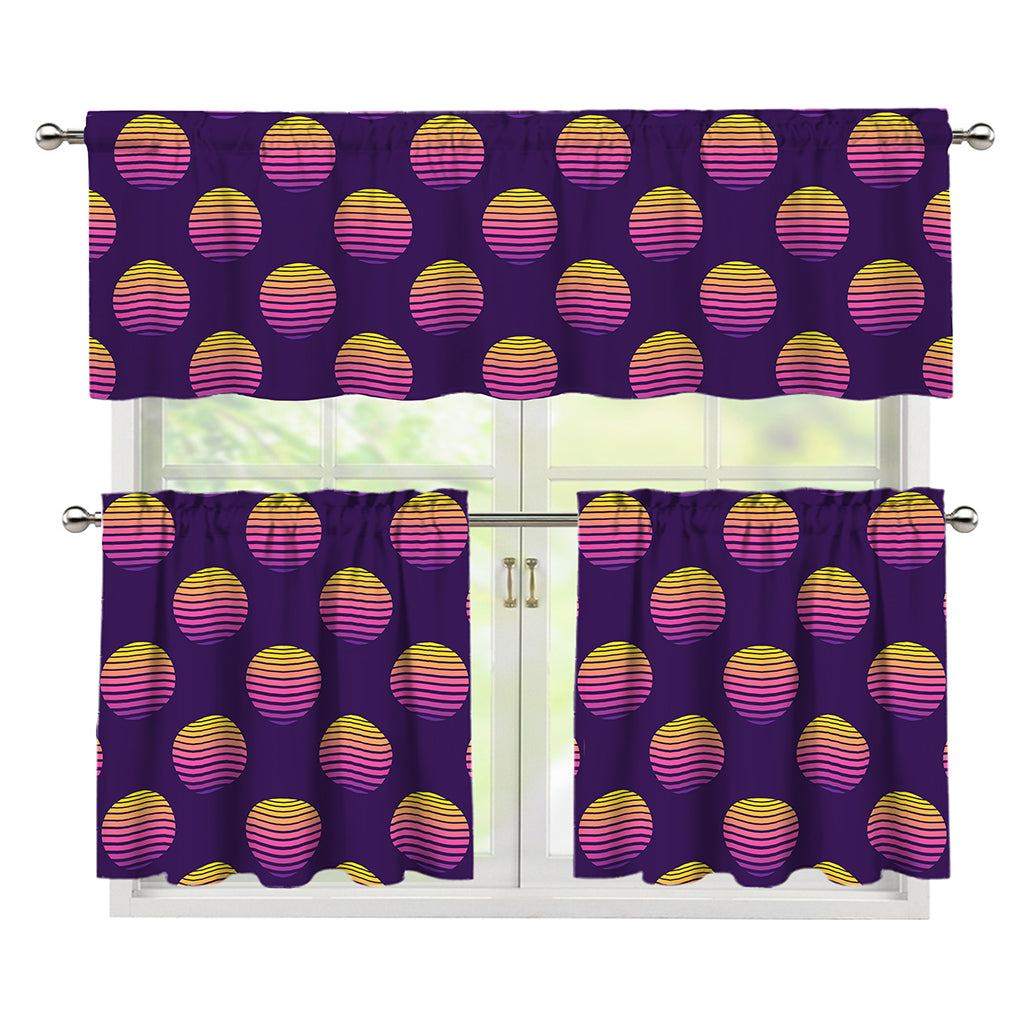 Retrowave Sunset Pattern Print 3 Piece Kitchen Curtains