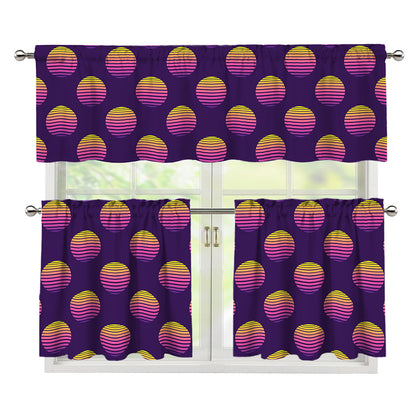 Retrowave Sunset Pattern Print 3 Piece Kitchen Curtains