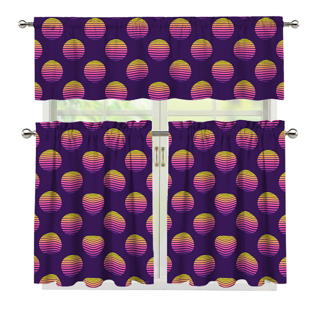 Retrowave Sunset Pattern Print 3 Piece Kitchen Curtains