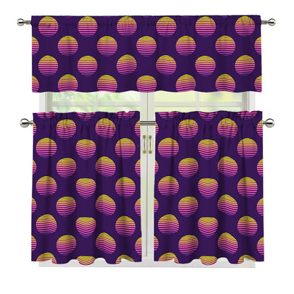 Retrowave Sunset Pattern Print 3 Piece Kitchen Curtains