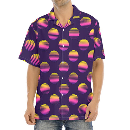 Retrowave Sunset Pattern Print Aloha Shirt