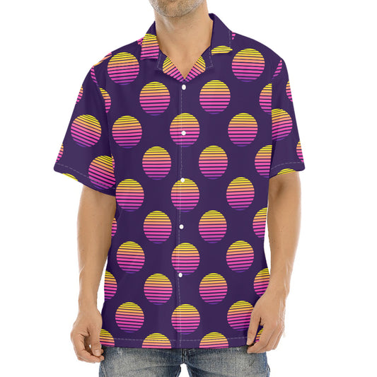 Retrowave Sunset Pattern Print Aloha Shirt