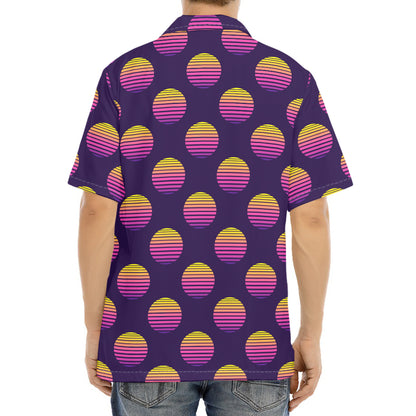 Retrowave Sunset Pattern Print Aloha Shirt