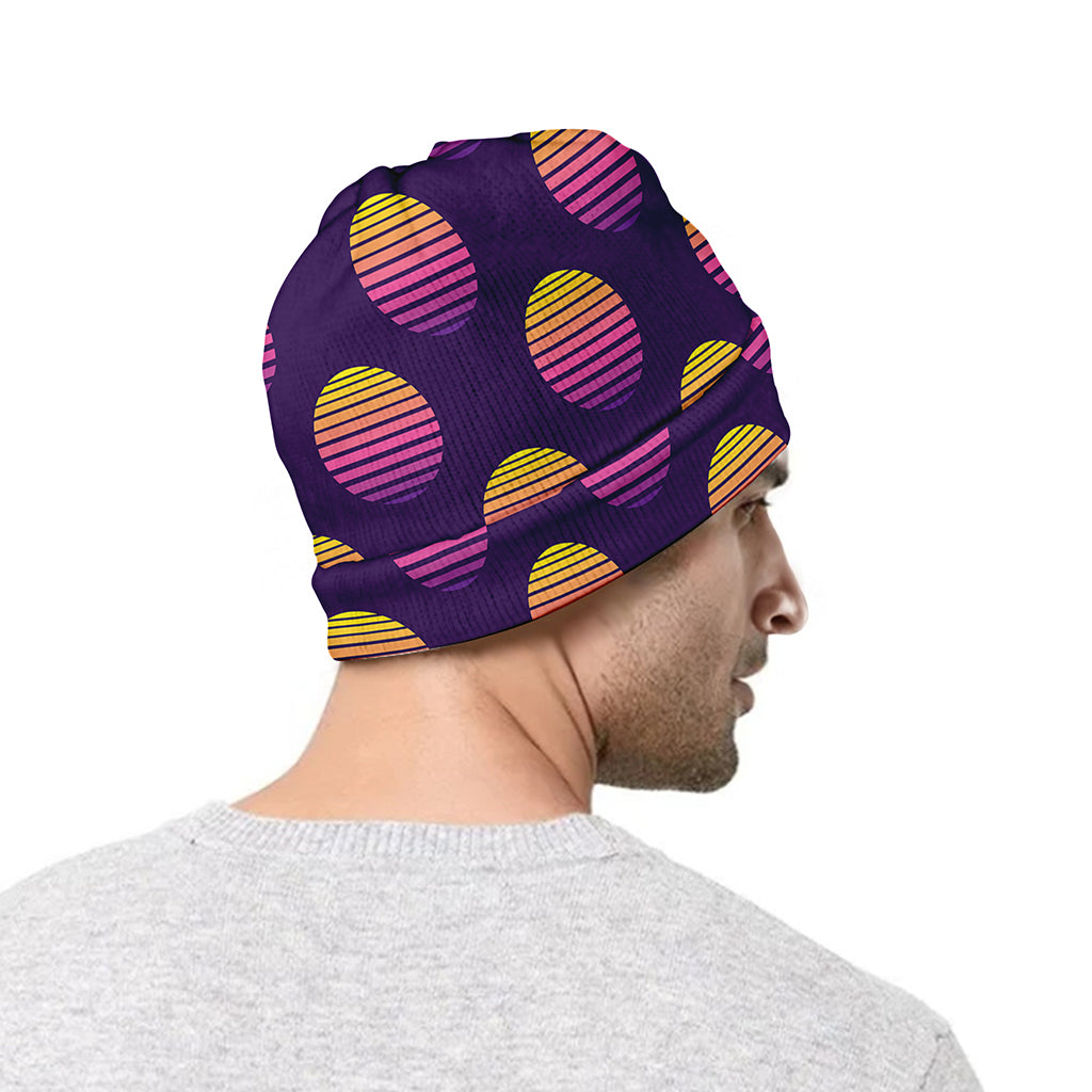 Retrowave Sunset Pattern Print Beanie