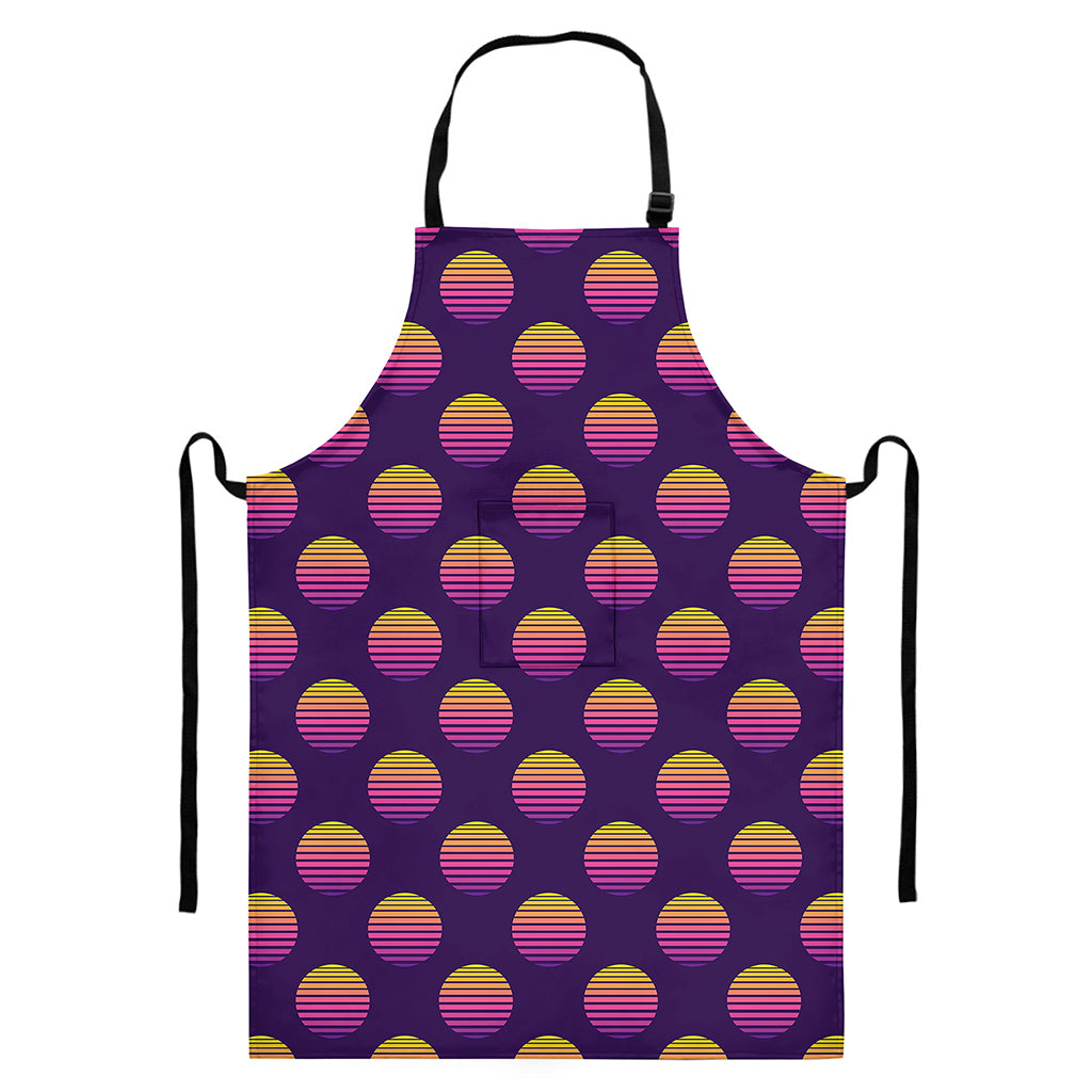 Retrowave Sunset Pattern Print Bib Apron With Pocket