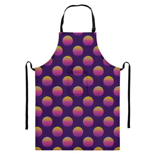 Retrowave Sunset Pattern Print Bib Apron With Pocket