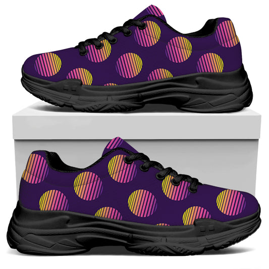 Retrowave Sunset Pattern Print Black Chunky Shoes