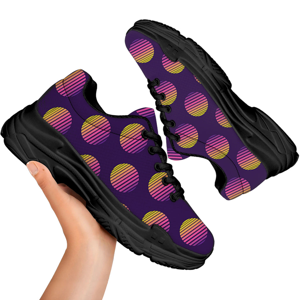 Retrowave Sunset Pattern Print Black Chunky Shoes