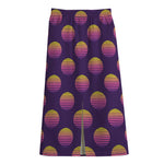 Retrowave Sunset Pattern Print Cotton Front Slit Maxi Skirt