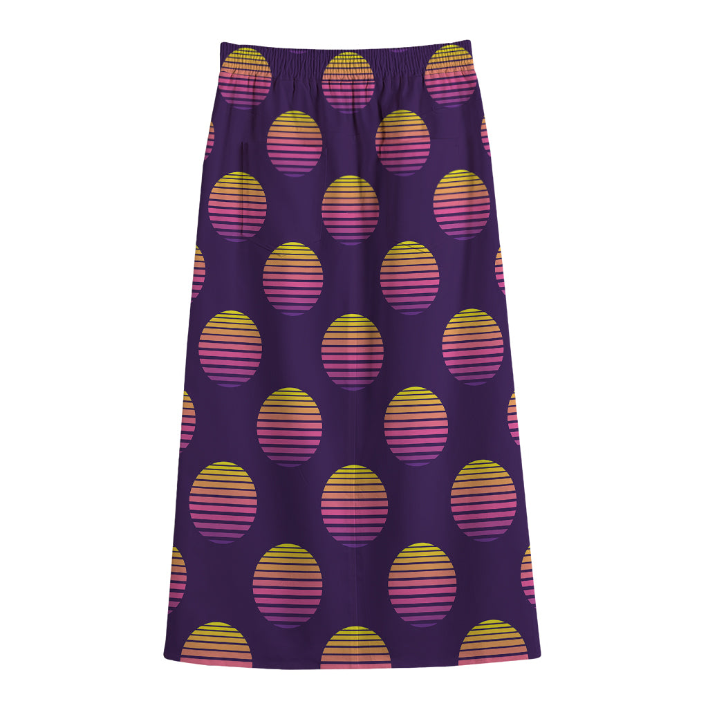 Retrowave Sunset Pattern Print Cotton Front Slit Maxi Skirt