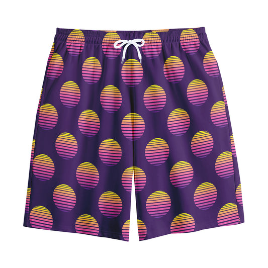Retrowave Sunset Pattern Print Cotton Shorts