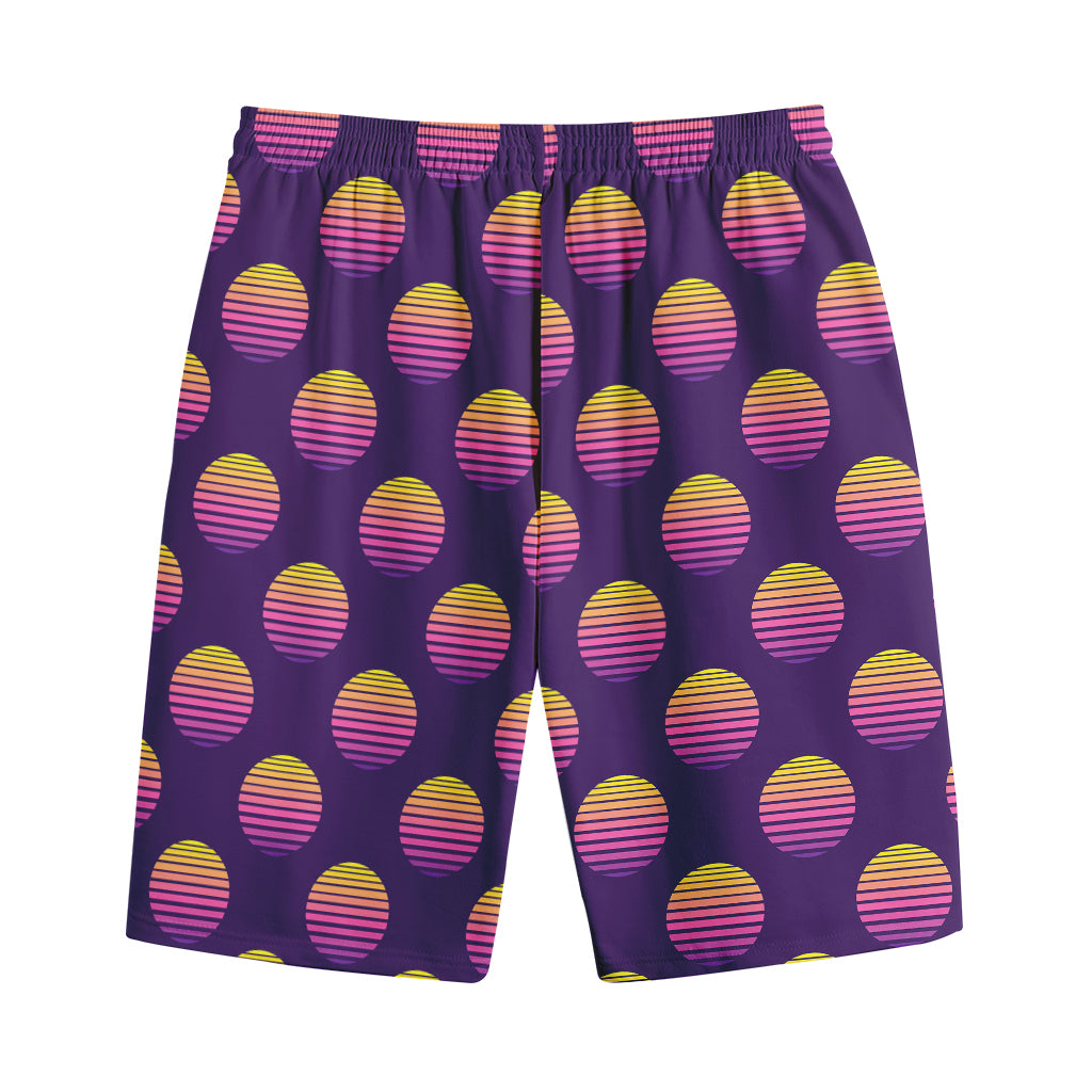 Retrowave Sunset Pattern Print Cotton Shorts