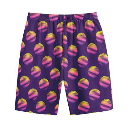 Retrowave Sunset Pattern Print Cotton Shorts