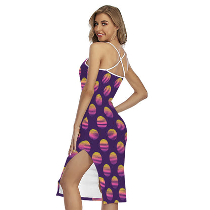 Retrowave Sunset Pattern Print Cross Back Cami Dress