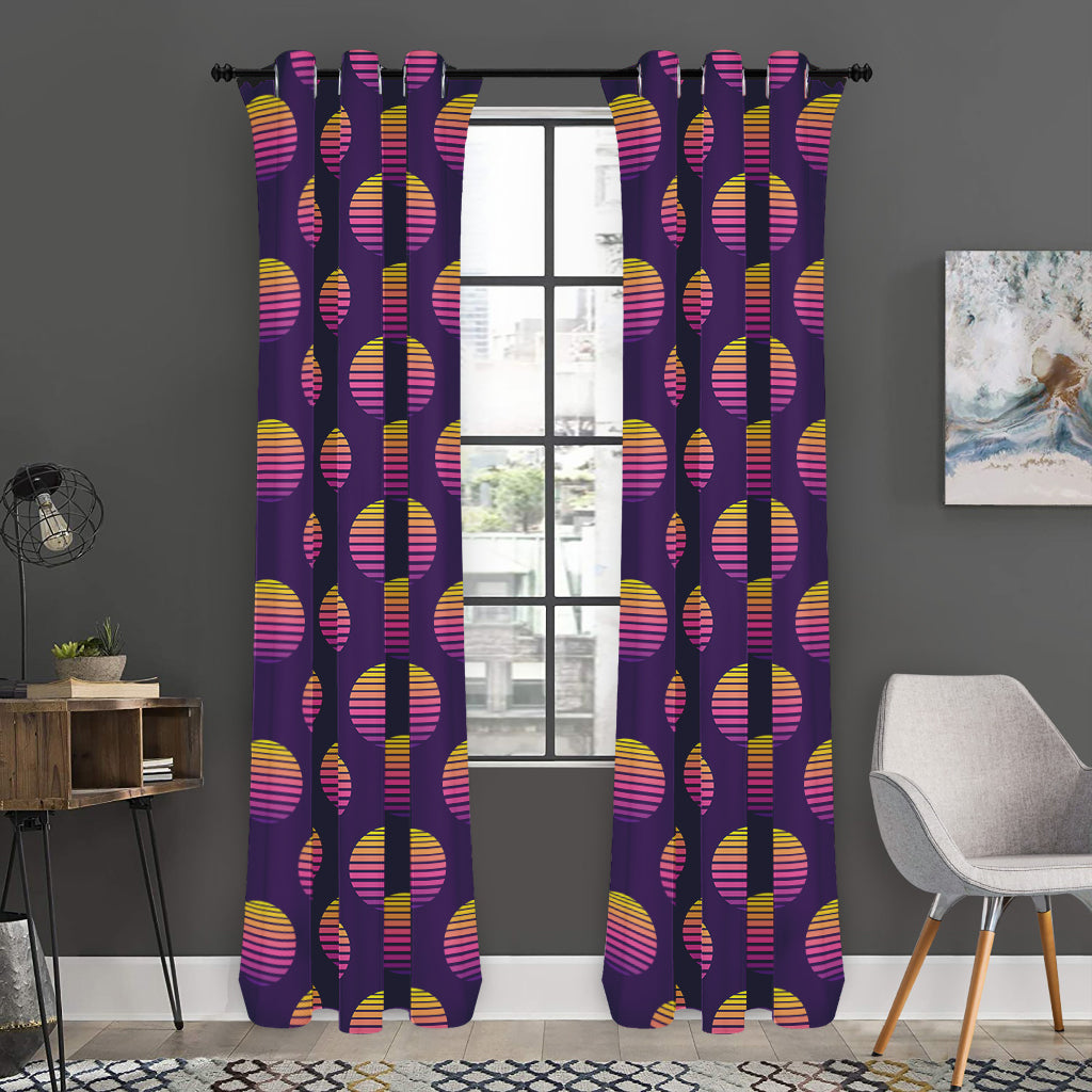 Retrowave Sunset Pattern Print Curtain