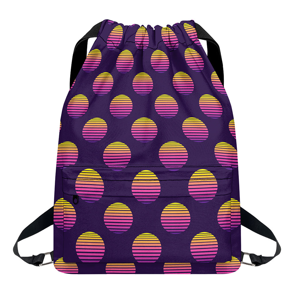 Retrowave Sunset Pattern Print Drawstring Backpack