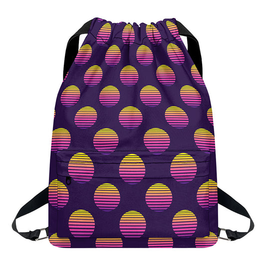 Retrowave Sunset Pattern Print Drawstring Backpack