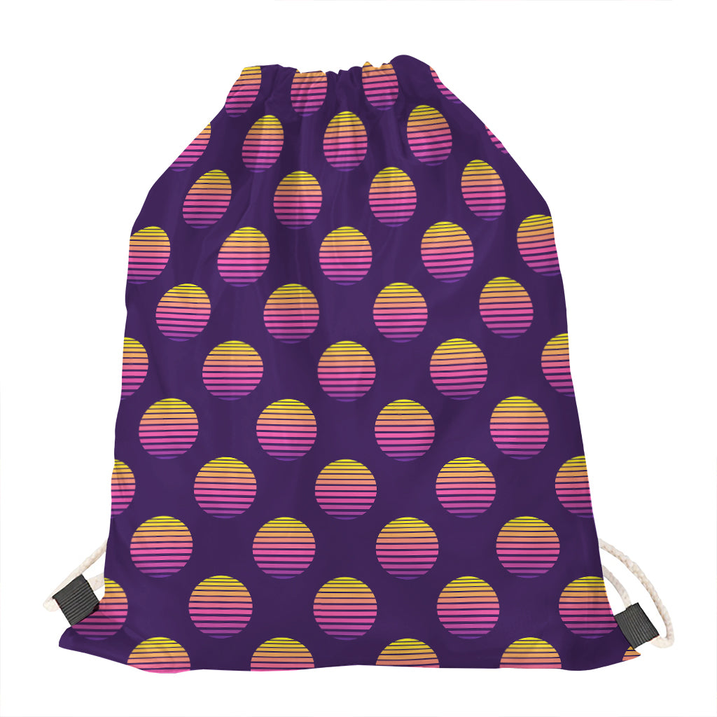 Retrowave Sunset Pattern Print Drawstring Bag