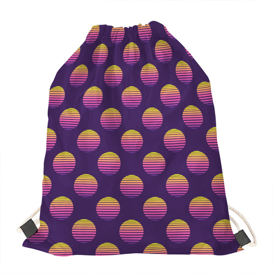 Retrowave Sunset Pattern Print Drawstring Bag
