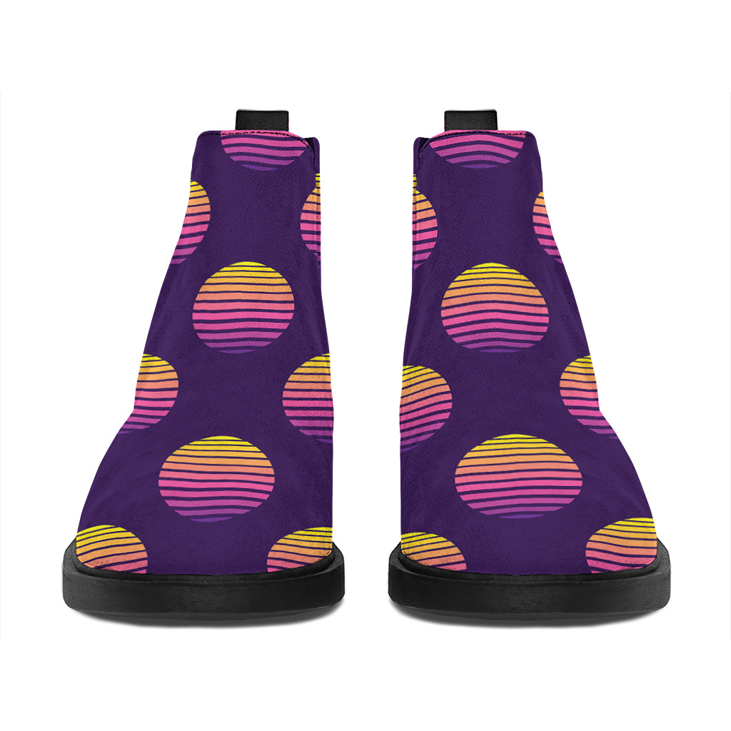 Retrowave Sunset Pattern Print Flat Ankle Boots