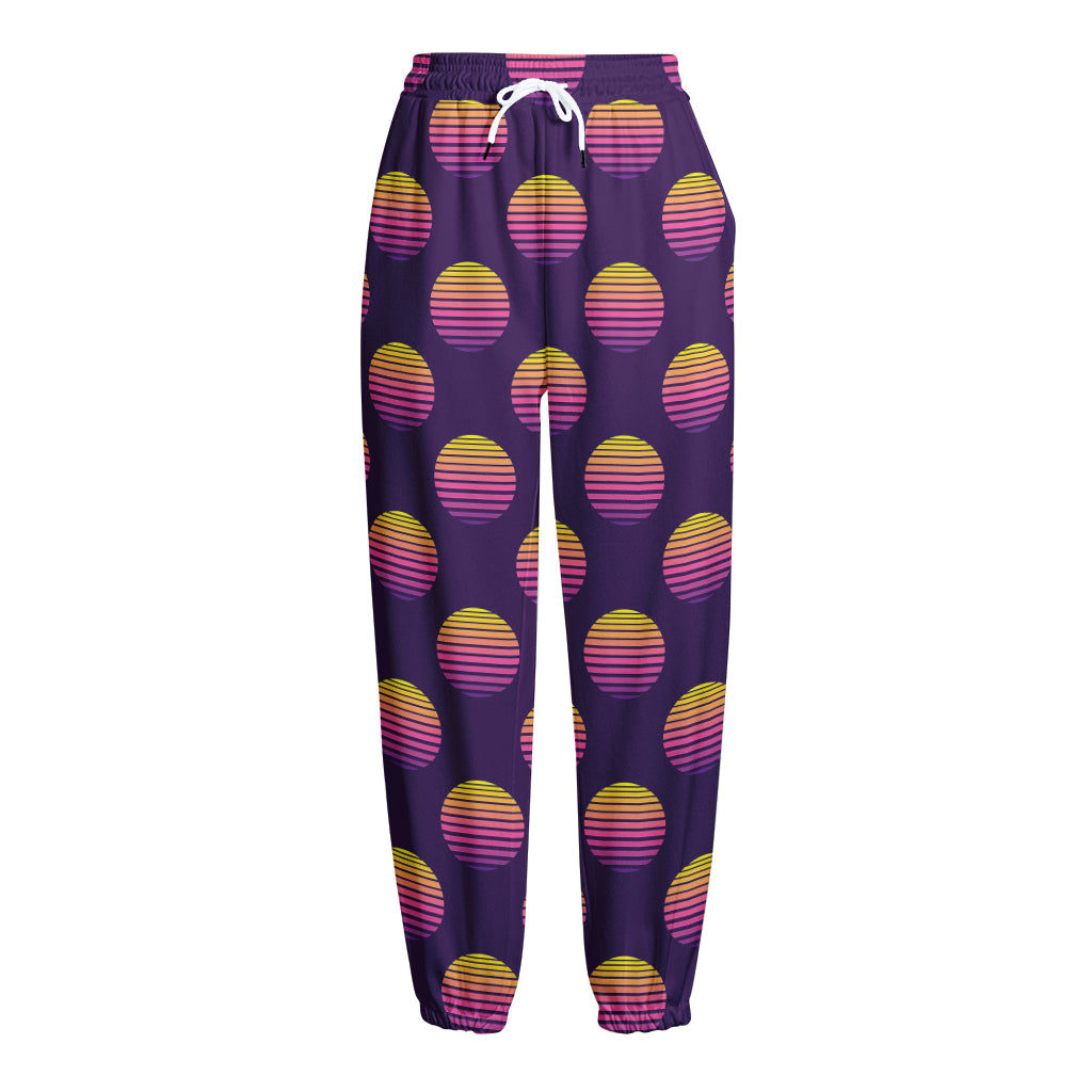 Retrowave Sunset Pattern Print Fleece Lined Knit Pants